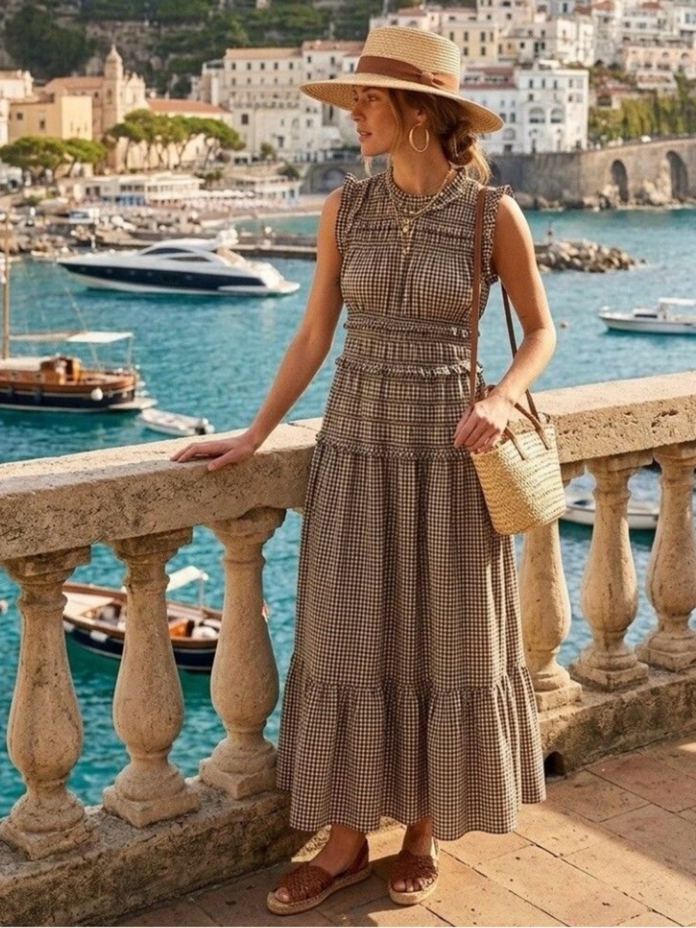 CAROLINE  CONSTAS Black & White Gingham Maxi Dress | Size Small - Picture 11 of 12